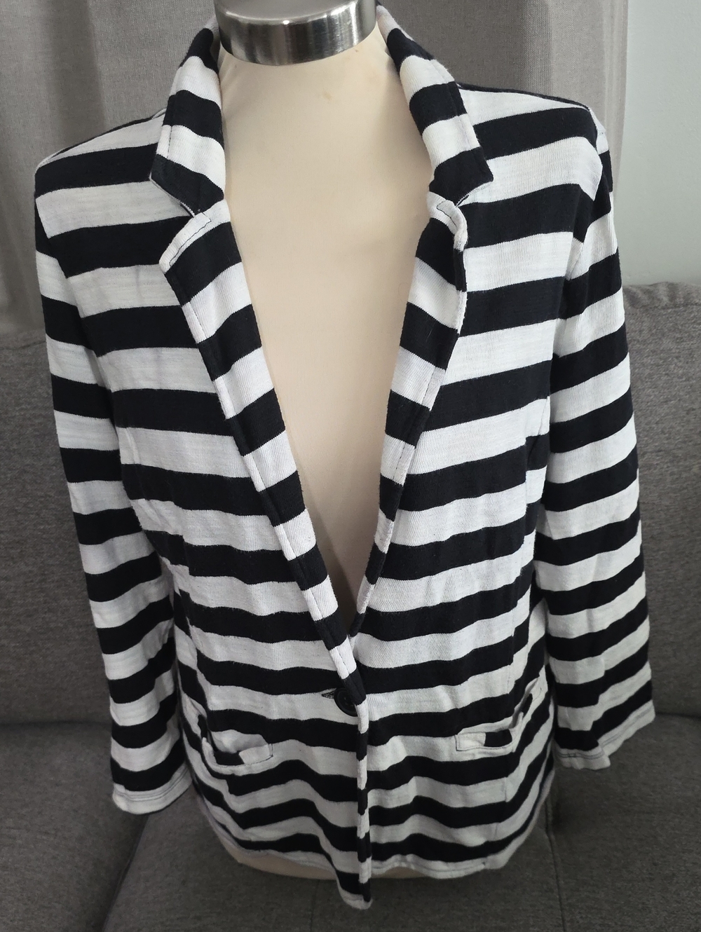 Women’s Black & White Striped Blazer Jacket